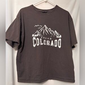 SHEIN Oversized Brown Short Sleeve Tee with Mountain Graphic
